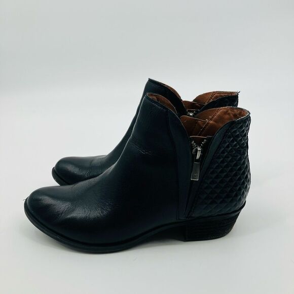 Lucky Brand Women's Brenon Boot Size 8 Low Block Heel Black Leather Quilted - Picture 3 of 8